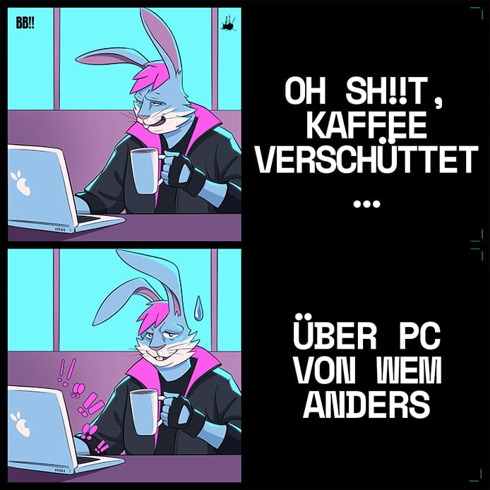 Besorgter Hase vs. Erleichterter Hase vor dem Laptop