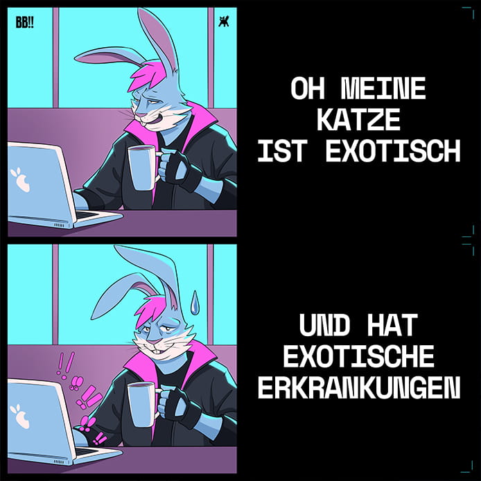 Besorgter Hase vs. Erleichterter Hase vor dem Laptop