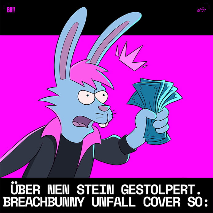 Aufgeregter Hase wedelt mit Geldscheinen